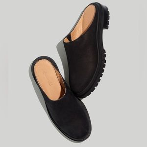 Madewell Bradley Lugsole Mules in Black Nubuck Leather